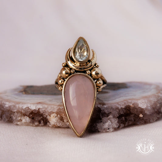 Handmade Artemis ring with prasiolite and rose quartz