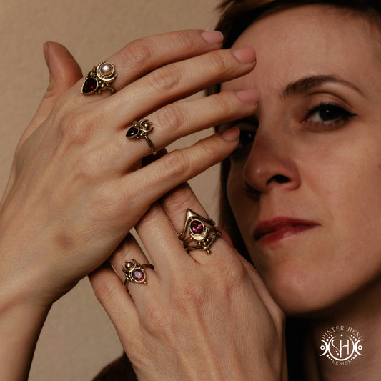Nyx Ring | Made to Order Feminine Archetype Ring with Opal and Moonstone or Garnet