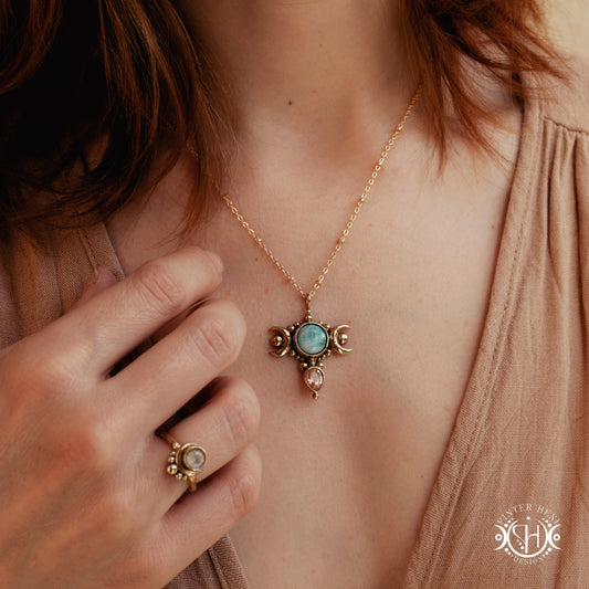 Petite Selene Pendant | Made to Order Moonstone, Larimar & Vesuvianite Feminine Archetype Necklace