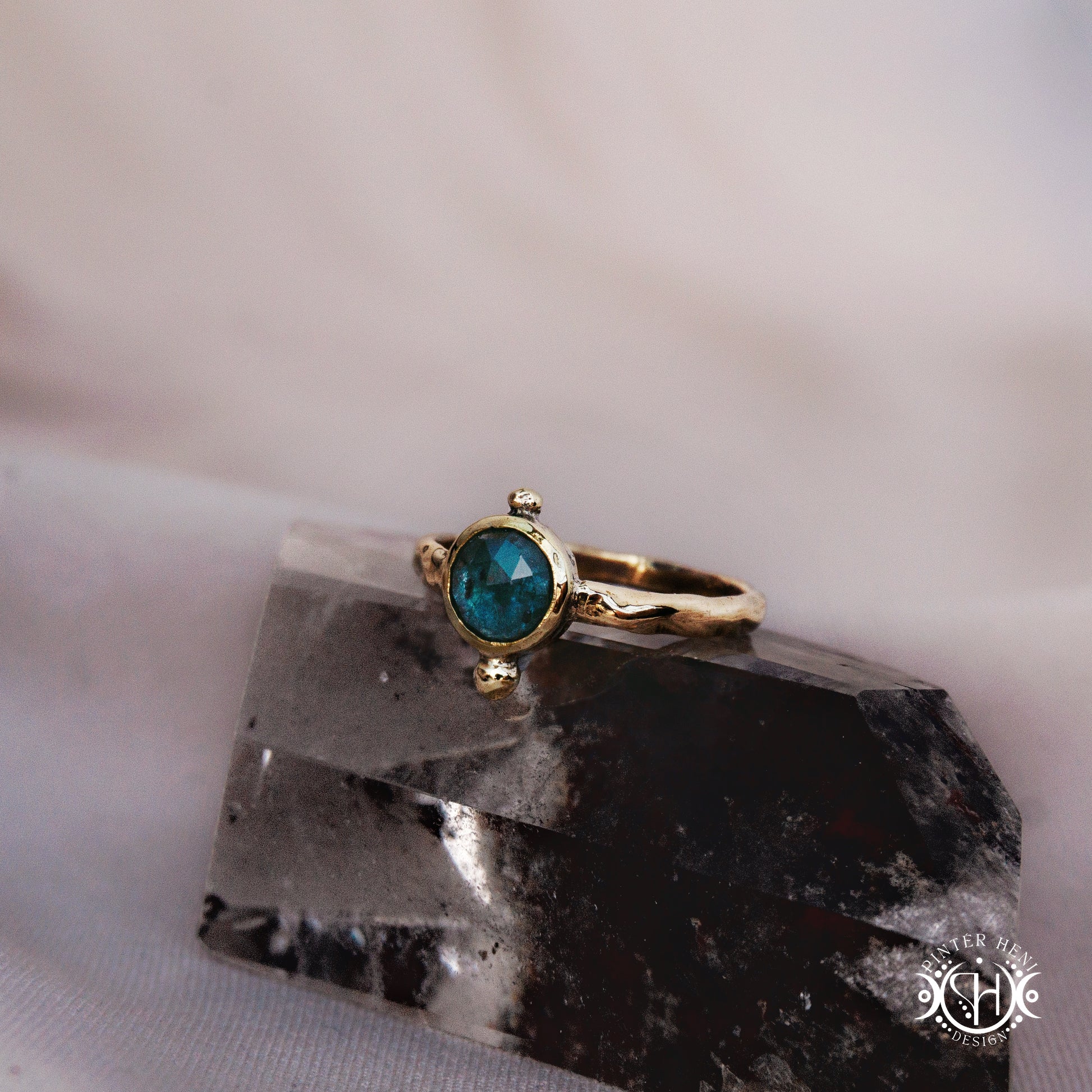 One-of-a-kind brass ring with moss blue kyanite stone from the Skybound Awakening collection.
