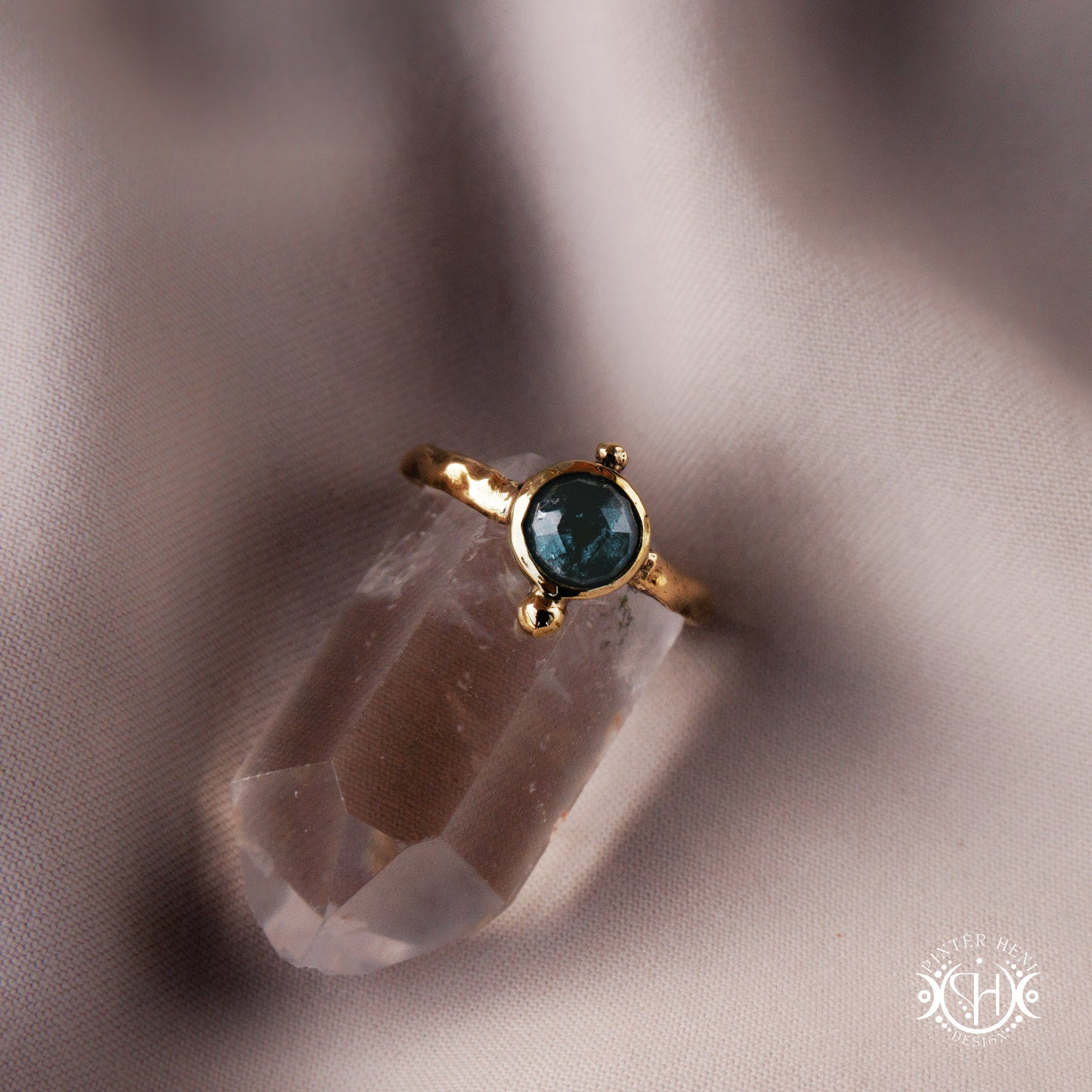 One-of-a-kind brass ring with moss blue kyanite stone from the Skybound Awakening collection.