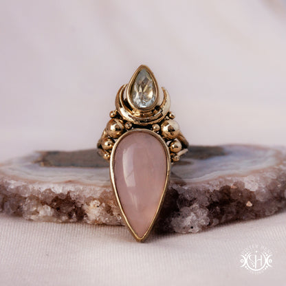 Handmade Artemis ring with prasiolite and rose quartz