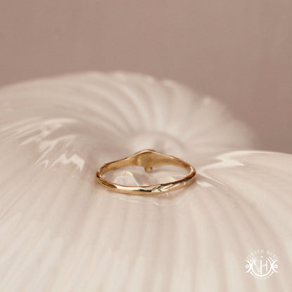 Drift Ring – a softly curved Axial Form suggesting gentle orbital movement. Handmade to order in brass, silver, or gold.