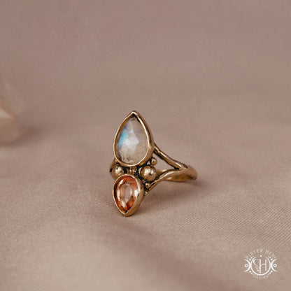 Handmade Harmonia ring with moonstone in symmetrical sculptural setting