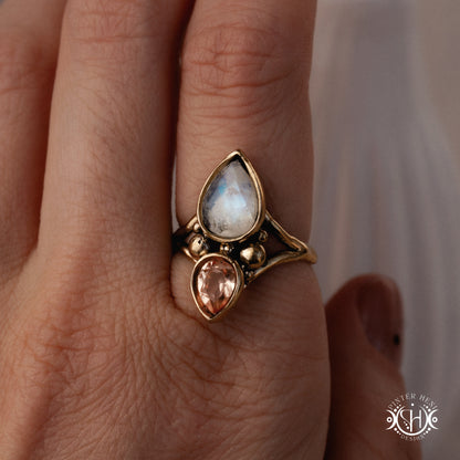 Handmade Harmonia ring with moonstone in symmetrical sculptural setting