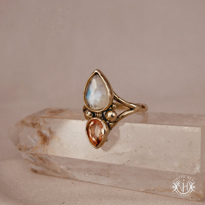 Handmade Harmonia ring with moonstone in symmetrical sculptural setting