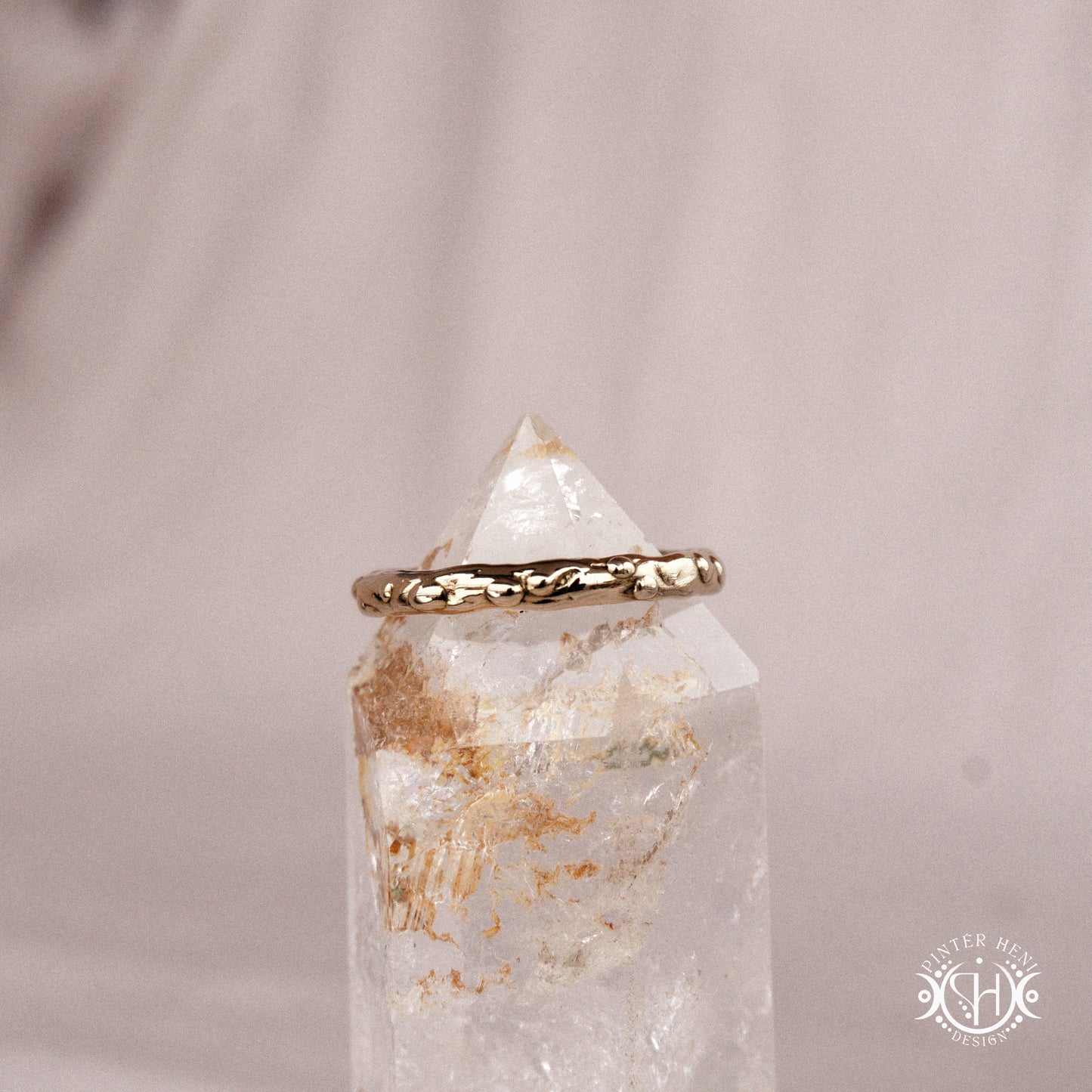 Infinity Ring in brass with small assorted stones, Axial Forms handmade wax-carved ring