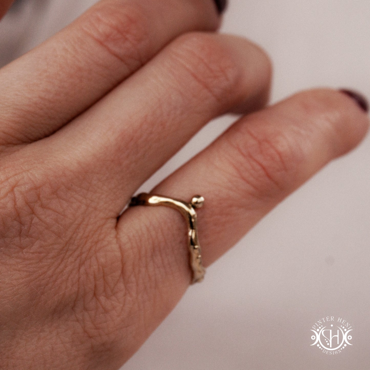 Rise Ring handmade organic band with bead detail, Axial Forms ring, on hand