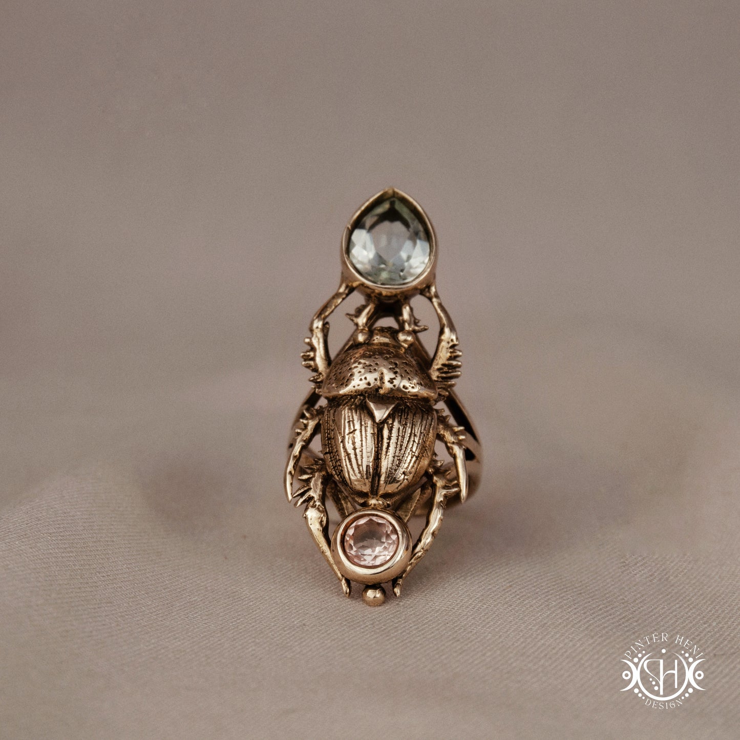 Hand-carved scarab beetle ring made to order, sculptural wax carved design in brass.