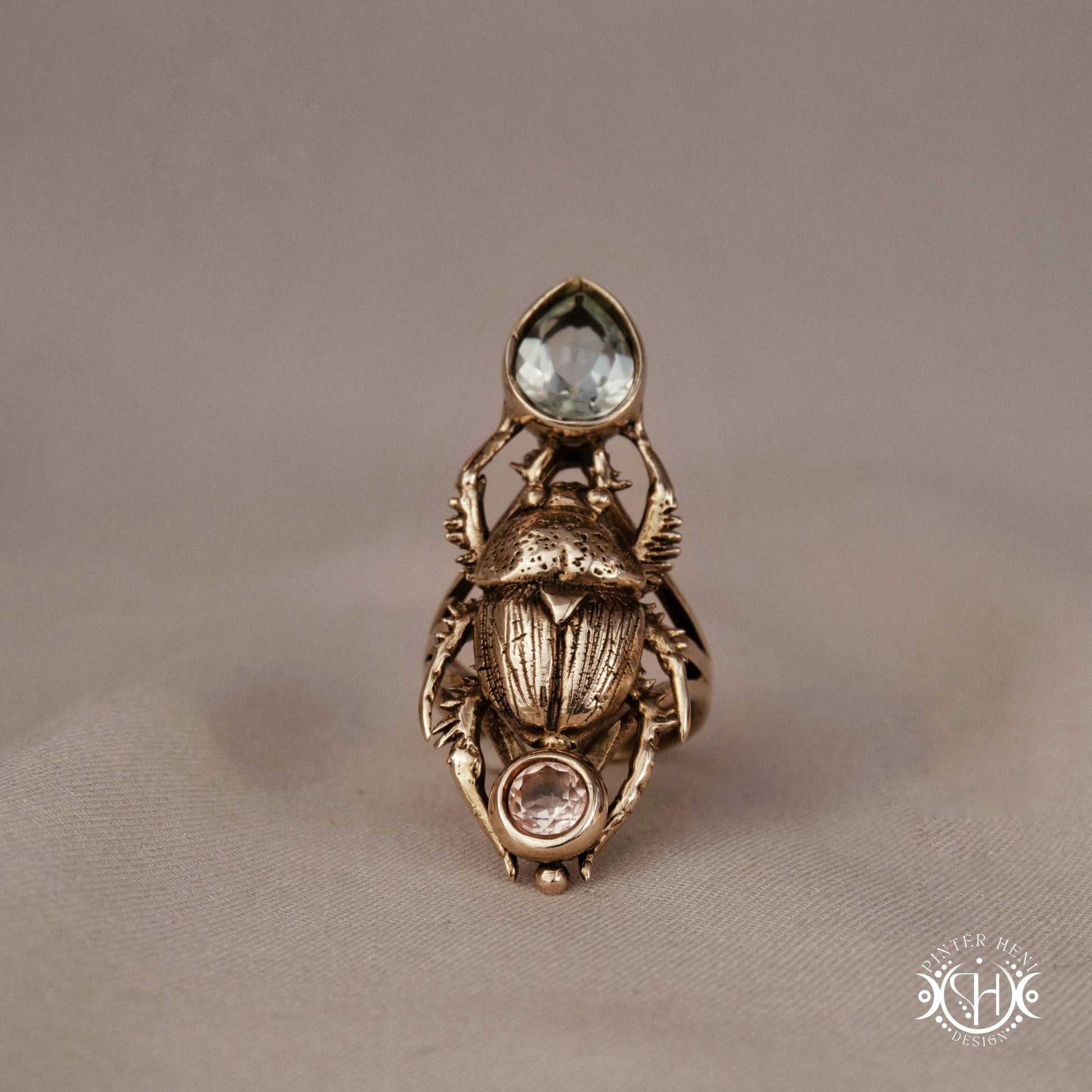 Hand-carved scarab beetle ring made to order, sculptural wax carved design in brass.