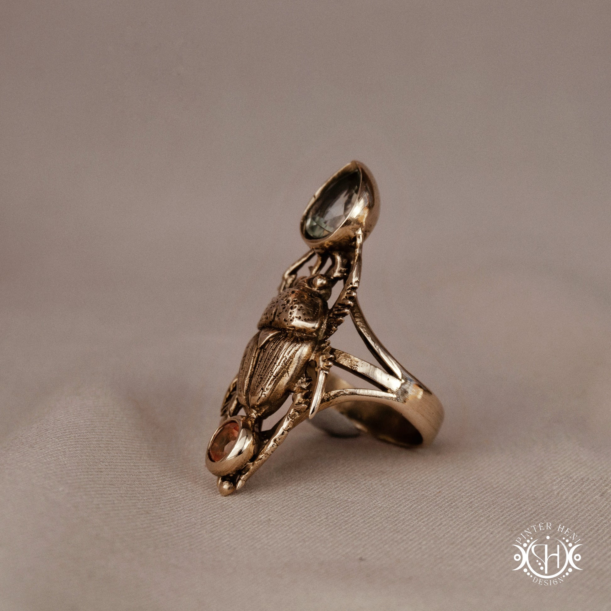 Hand-carved scarab beetle ring made to order, sculptural wax carved design in brass.