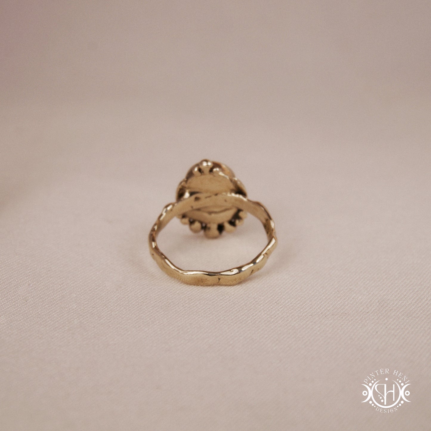 Handmade crescent moon ring with round labradorite set inside the lunar curve