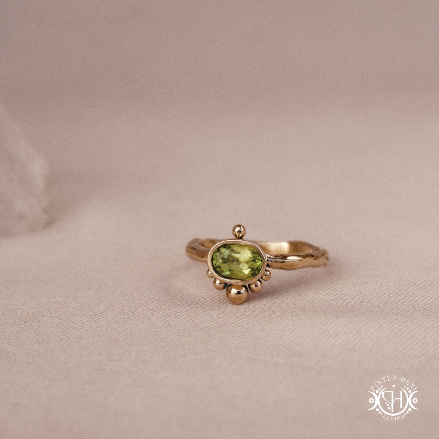 Singularity Ring with centered stone and vertical bead alignment in handcrafted metal setting