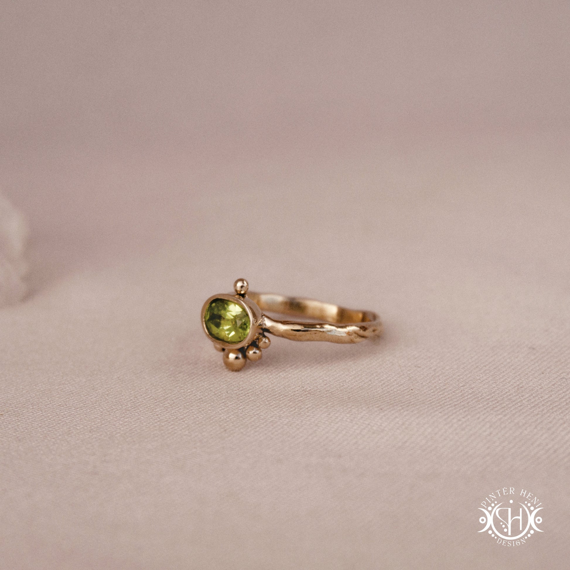 Singularity Ring with centered stone and vertical bead alignment in handcrafted metal setting